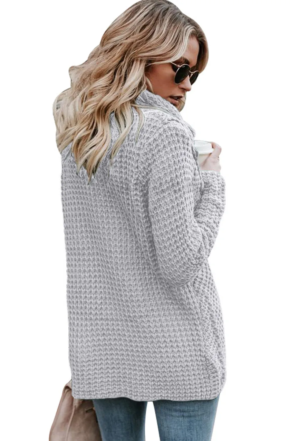 Buttoned Wrap Cowl Neck Sweater