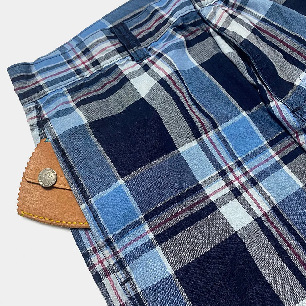 BZEN M.1123 WALTER-CELTIC REGULAR FIT UNISEX FLAT FRONT 4 POCKET INDIGO CHECK CHINO-4.5OZ-E1A INDIGO CHECK