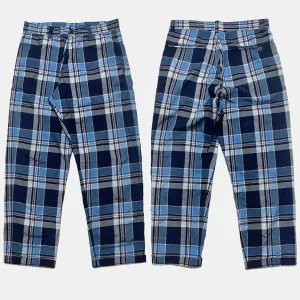 BZEN M.1123 WALTER-CELTIC REGULAR FIT UNISEX FLAT FRONT 4 POCKET INDIGO CHECK CHINO-4.5OZ-E1A INDIGO CHECK