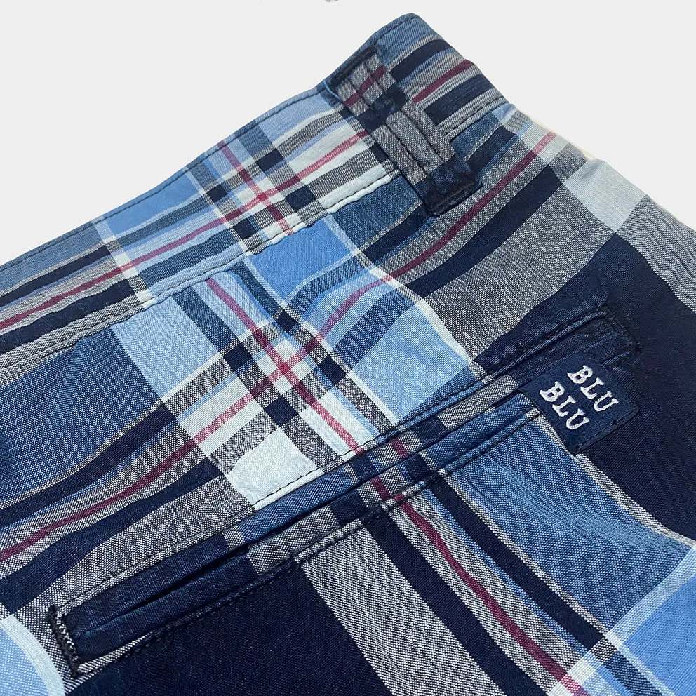 BZEN M.1123 WALTER-CELTIC REGULAR FIT UNISEX FLAT FRONT 4 POCKET INDIGO CHECK CHINO-4.5OZ-E1A INDIGO CHECK