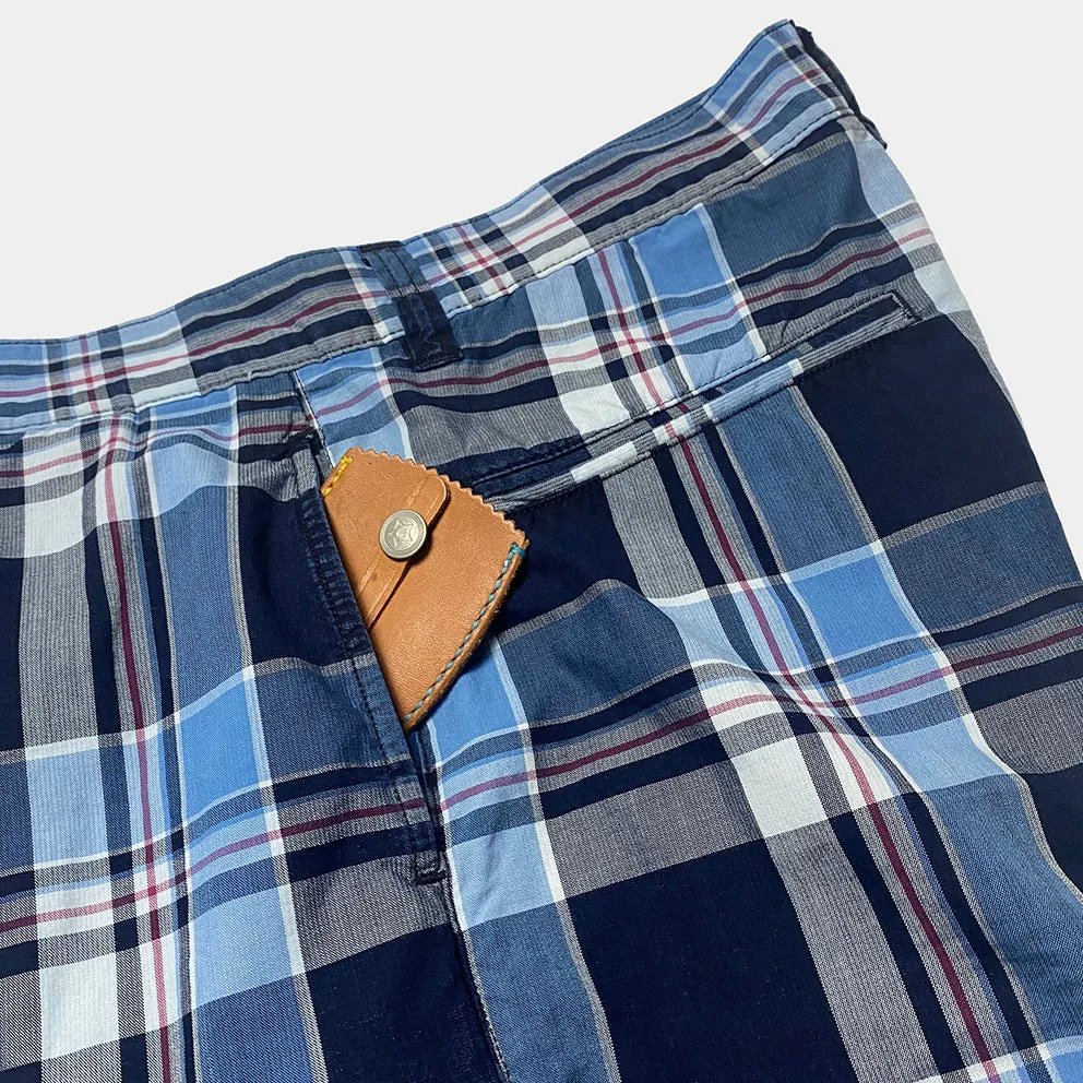 BZEN M.1123 WALTER-CELTIC REGULAR FIT UNISEX FLAT FRONT 4 POCKET INDIGO CHECK CHINO-4.5OZ-E1A INDIGO CHECK