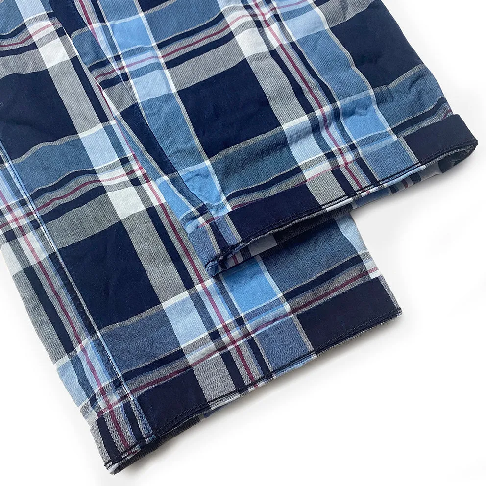 BZEN M.1123 WALTER-CELTIC REGULAR FIT UNISEX FLAT FRONT 4 POCKET INDIGO CHECK CHINO-4.5OZ-E1A INDIGO CHECK