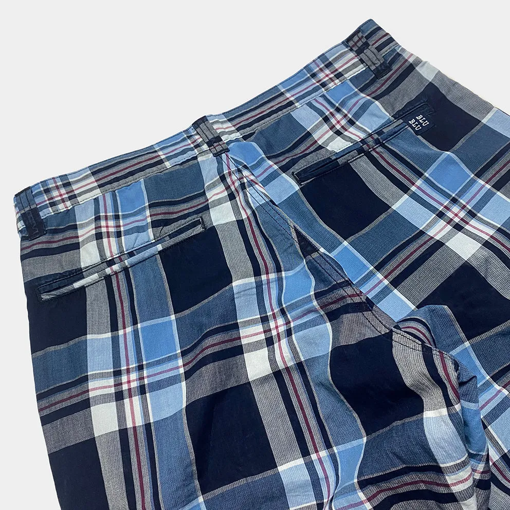 BZEN M.1123 WALTER-CELTIC REGULAR FIT UNISEX FLAT FRONT 4 POCKET INDIGO CHECK CHINO-4.5OZ-E1A INDIGO CHECK