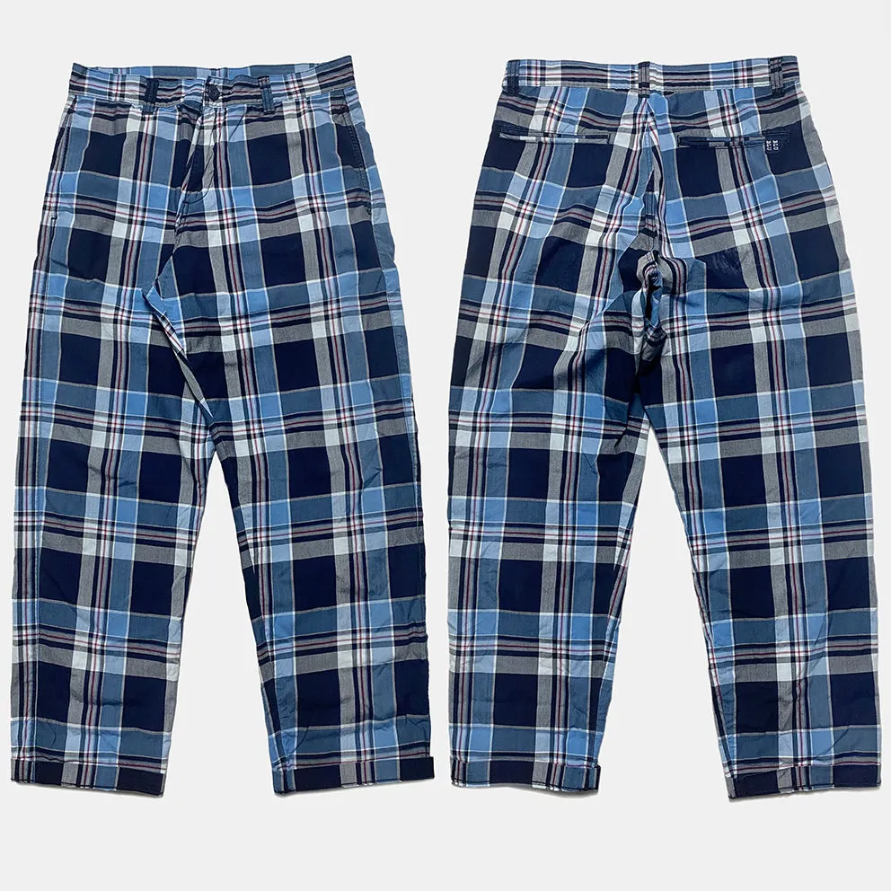 BZEN M.1123 WALTER-CELTIC REGULAR FIT UNISEX FLAT FRONT 4 POCKET INDIGO CHECK CHINO-4.5OZ-E1A INDIGO CHECK