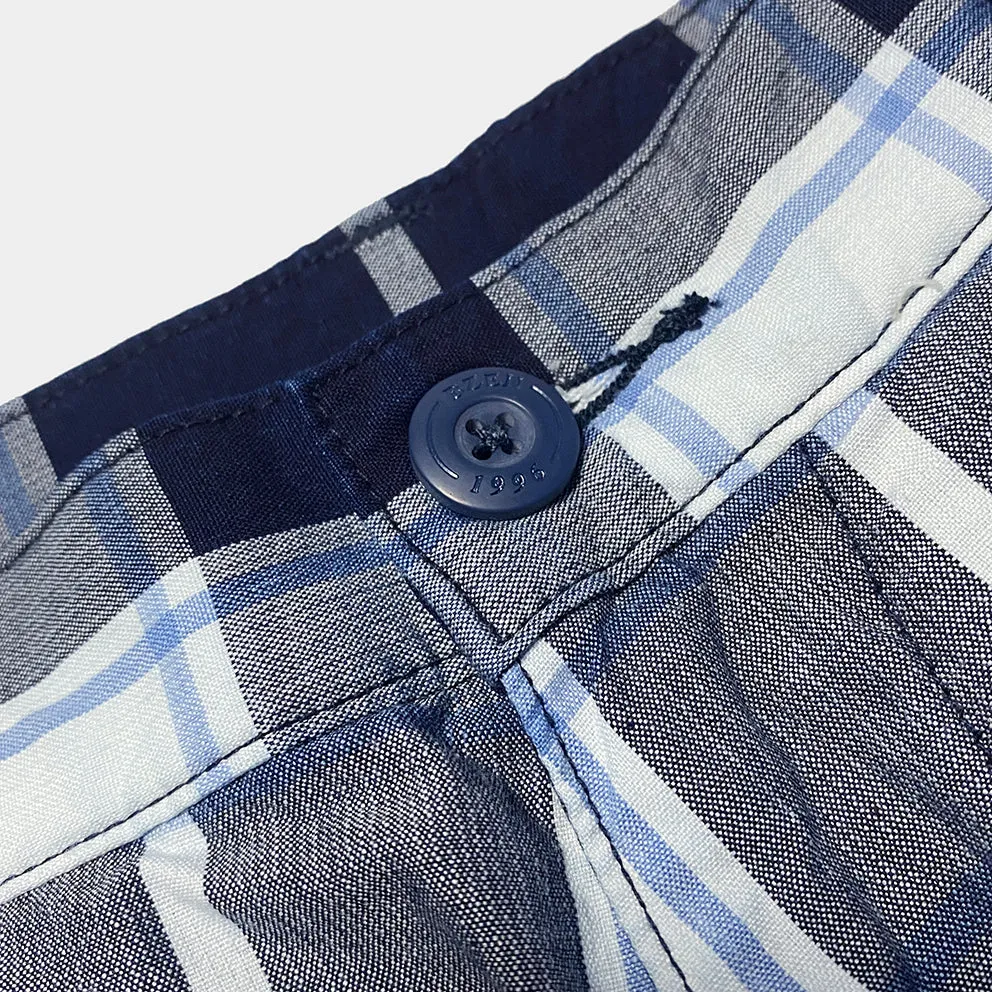 BZEN M.1123 WALTER-UNITY REGULAR FIT UNISEX FLAT FRONT 4 POCKET INDIGO CHECK CHINO-4.5OZ-E1A INDIGO CHECK