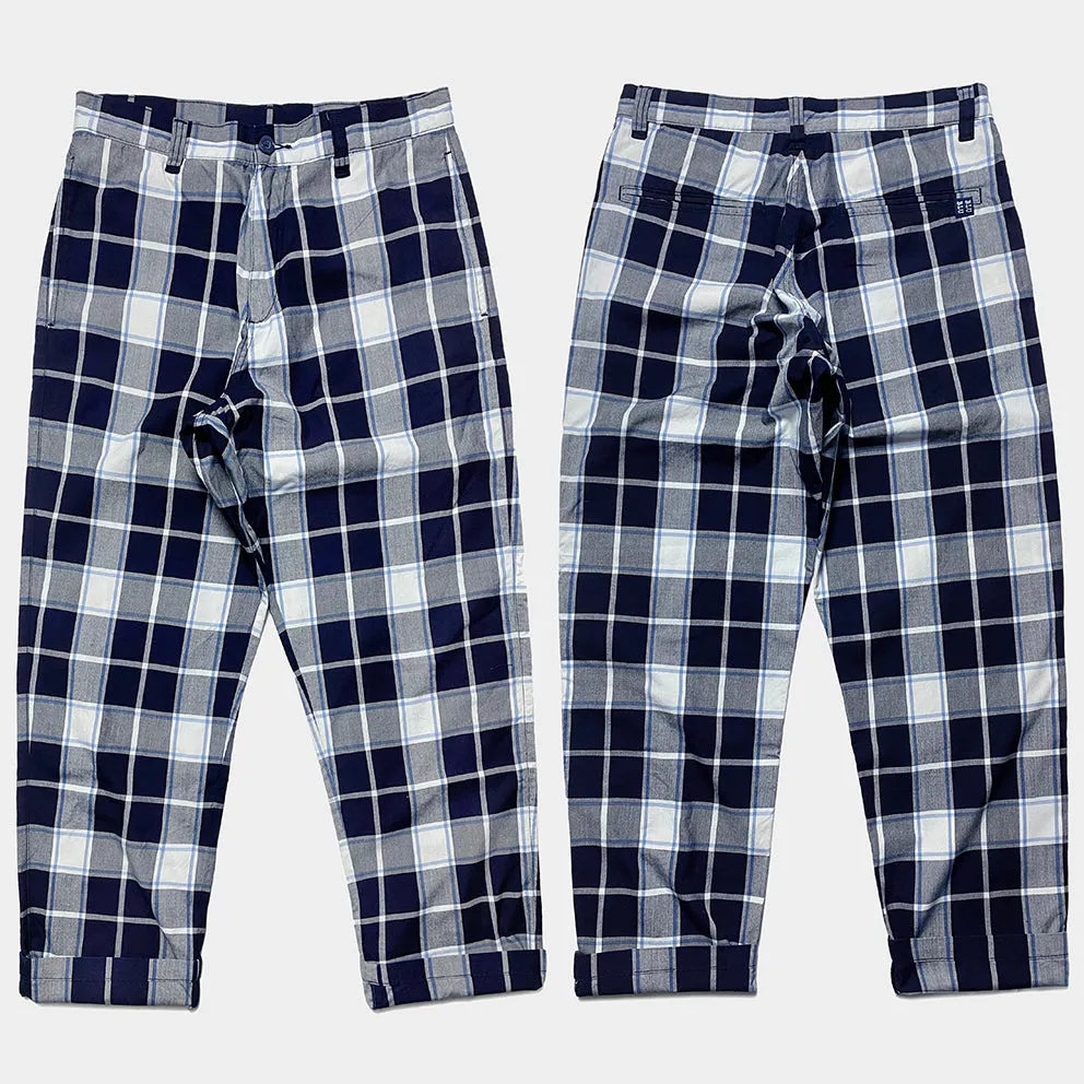 BZEN M.1123 WALTER-UNITY REGULAR FIT UNISEX FLAT FRONT 4 POCKET INDIGO CHECK CHINO-4.5OZ-E1A INDIGO CHECK