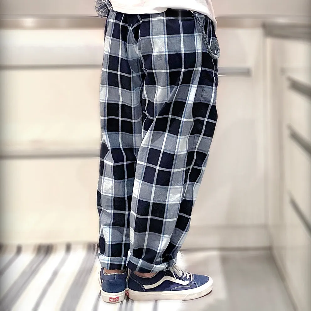 BZEN M.1123 WALTER-UNITY REGULAR FIT UNISEX FLAT FRONT 4 POCKET INDIGO CHECK CHINO-4.5OZ-E1A INDIGO CHECK