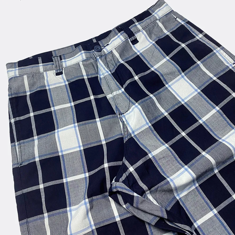 BZEN M.1123 WALTER-UNITY REGULAR FIT UNISEX FLAT FRONT 4 POCKET INDIGO CHECK CHINO-4.5OZ-E1A INDIGO CHECK