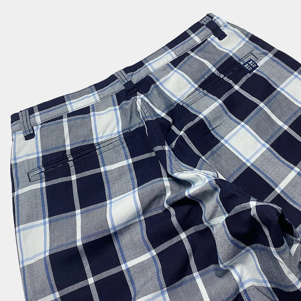 BZEN M.1123 WALTER-UNITY REGULAR FIT UNISEX FLAT FRONT 4 POCKET INDIGO CHECK CHINO-4.5OZ-E1A INDIGO CHECK