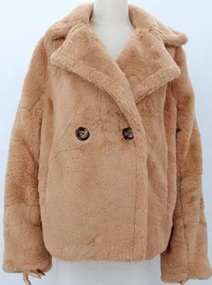 FAUX FUR 2 BUTTON COAT - BUFF