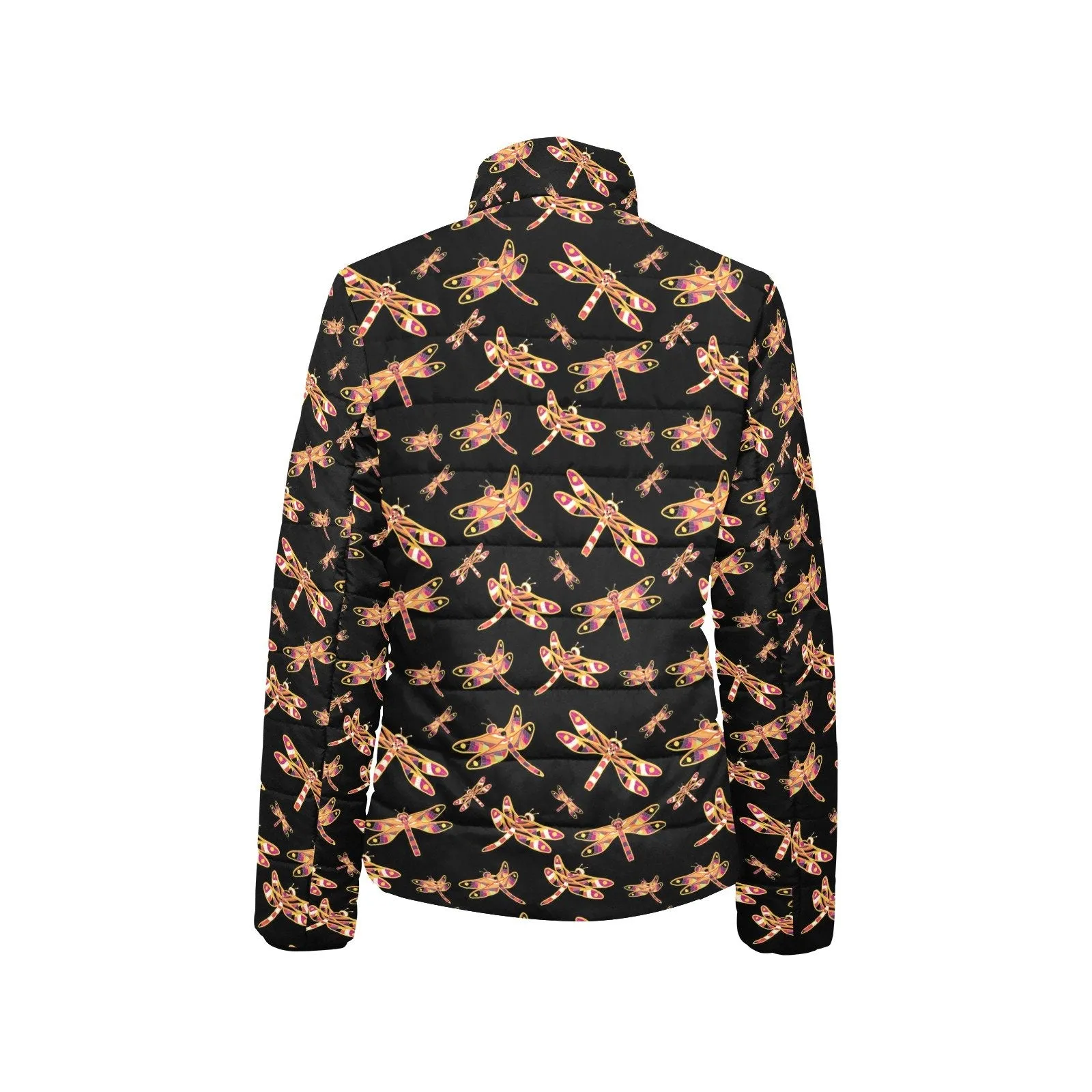 Gathering Yellow Black Women's Stand Collar Padded Jacket