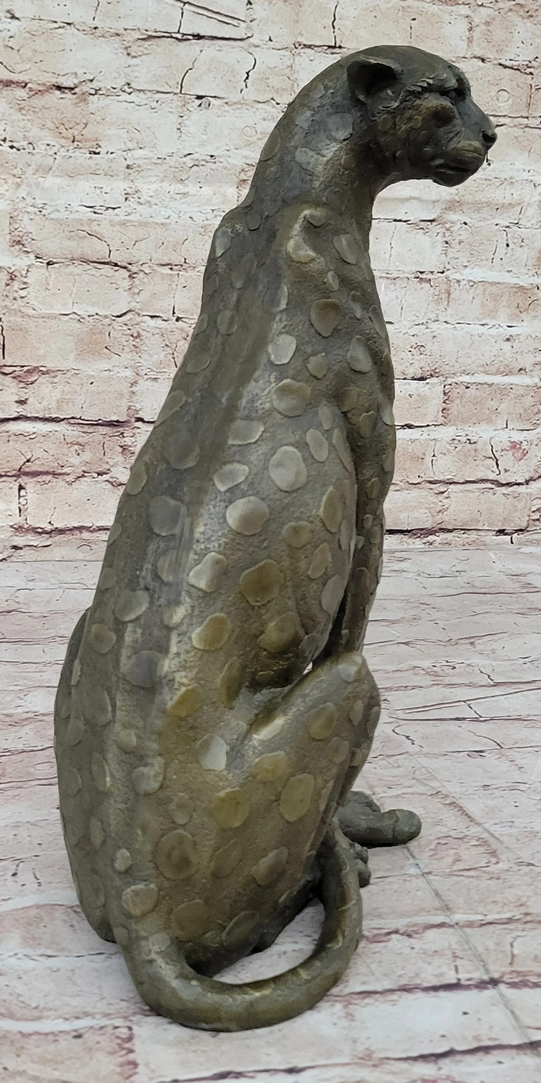 Hot Cast Bronze Guardian Cheetah Leopard Sculpture Statue Figure Decor