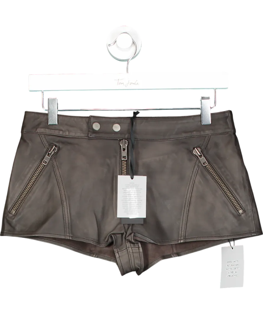 h:ours Distressed Brown Artemisia Lambs Leather Shorts UK XS