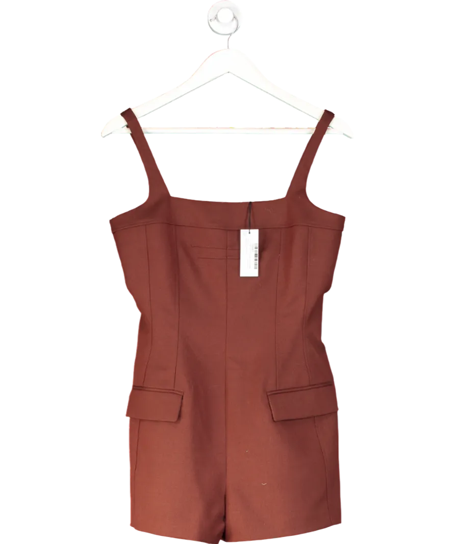 Karen Millen Chocolate Brown Wool Blend Tailored Playsuit UK 10