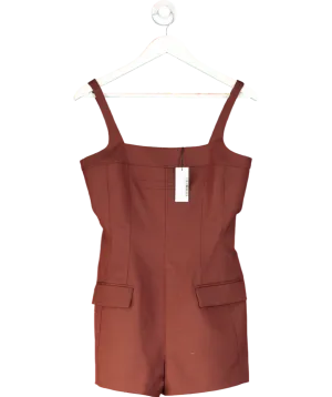 Karen Millen Chocolate Brown Wool Blend Tailored Playsuit UK 10