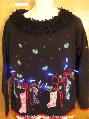 Light Up Ugly Christmas Jumper with Huge Fluffy Collar