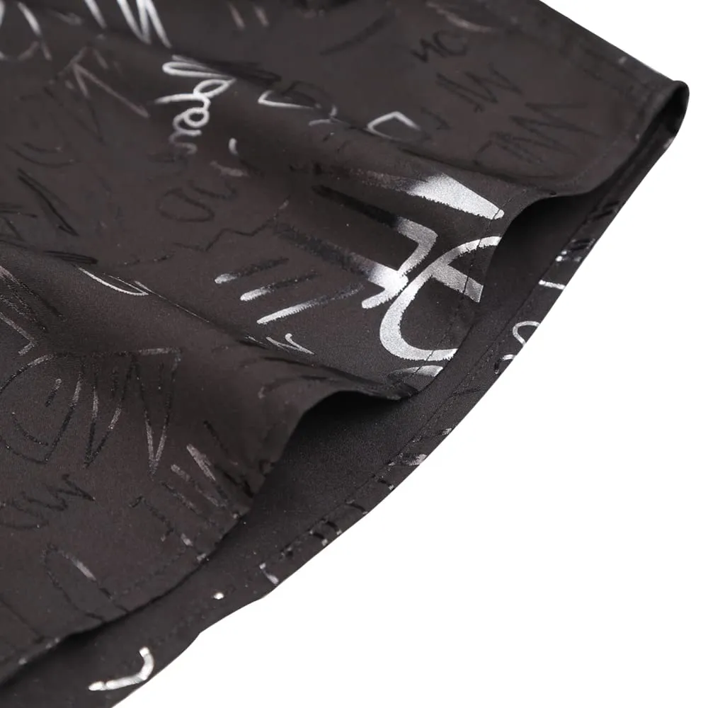 Men's Lapel Bronzing Shirt Casual Slim Fit Shiny Pattern Button-Down Long Sleeve Shirt, 009-Graffiti
