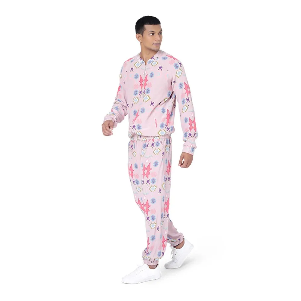 PS Men by Payal Singhal Pink Printed Bomber Jacket with Jogger Pant - Set of 2