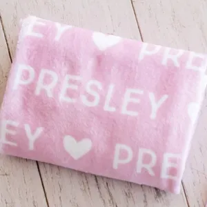 Sugar   Maple Plush Minky Fleece Personalized Blanket | Heart Icon Repeating Name