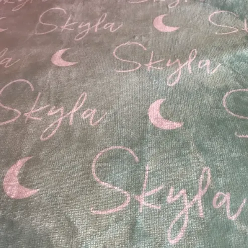 Sugar   Maple Plush Minky Fleece Personalized Blanket | Moon Icon Repeating Name