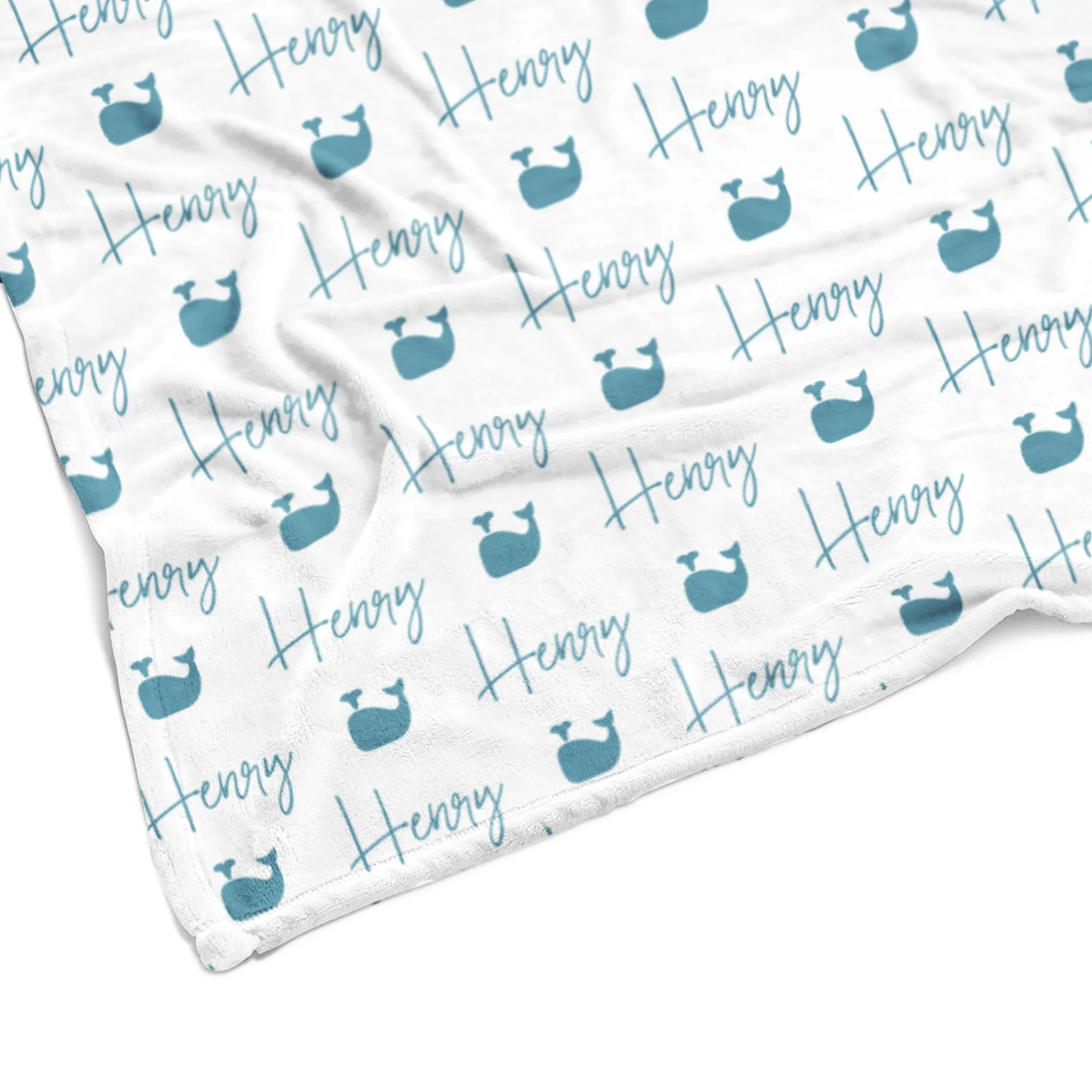 Sugar   Maple Plush Minky Fleece Personalized Blanket | Whale Icon Repeating Name