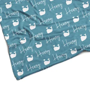 Sugar   Maple Plush Minky Fleece Personalized Blanket | Whale Icon Repeating Name