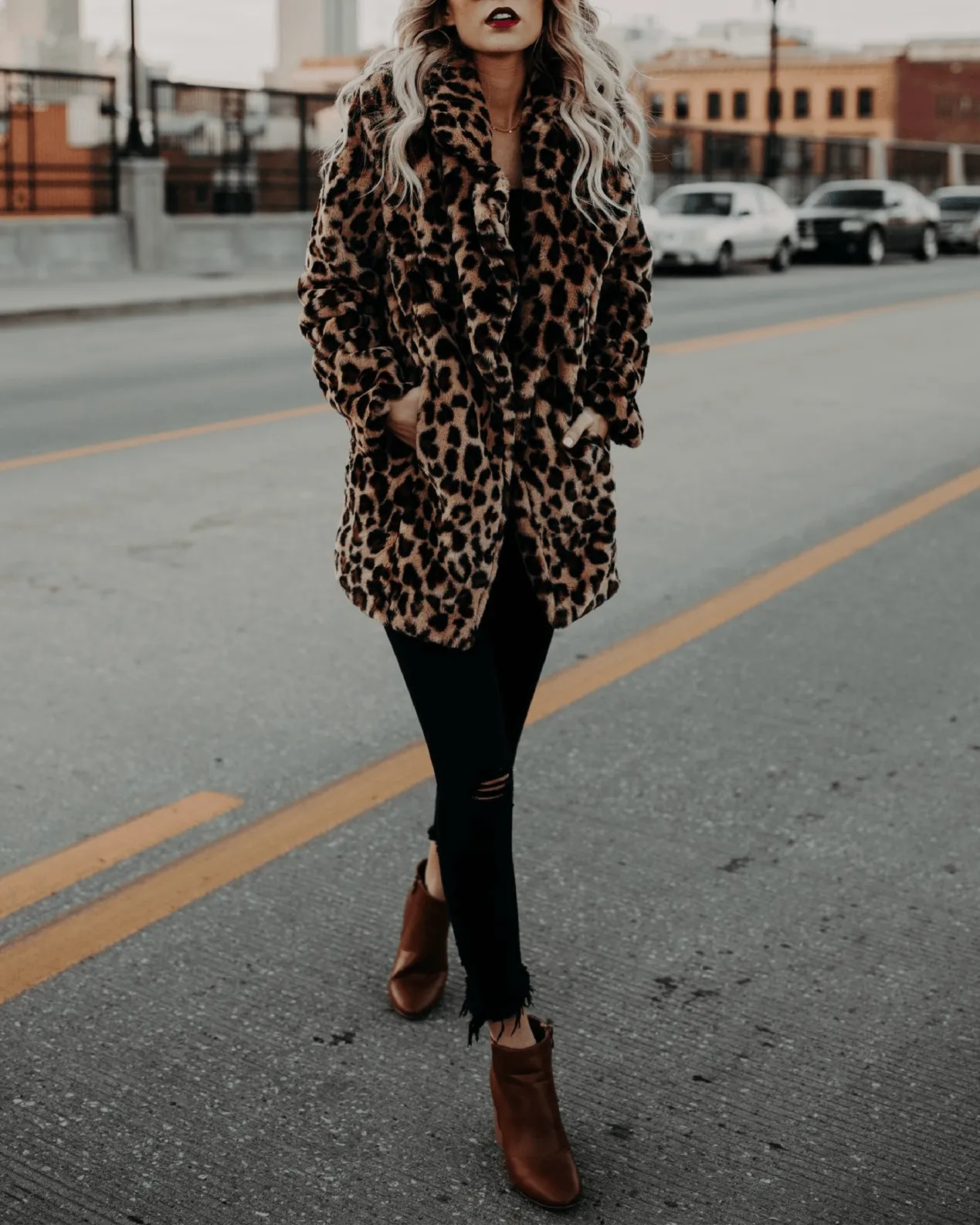 Twilight Leopard Print Faux Fur Fur Coat