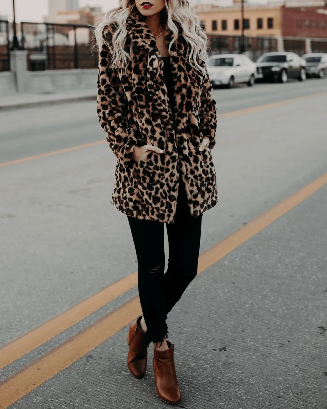 Twilight Leopard Print Faux Fur Fur Coat