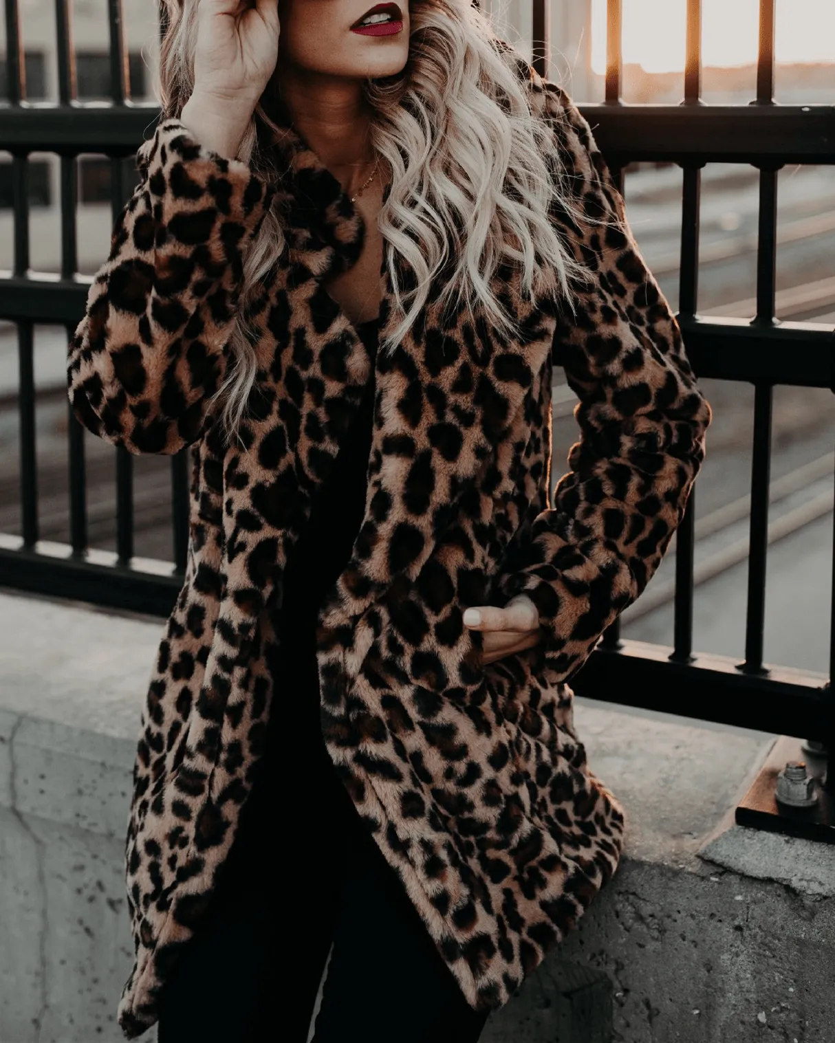 Twilight Leopard Print Faux Fur Fur Coat