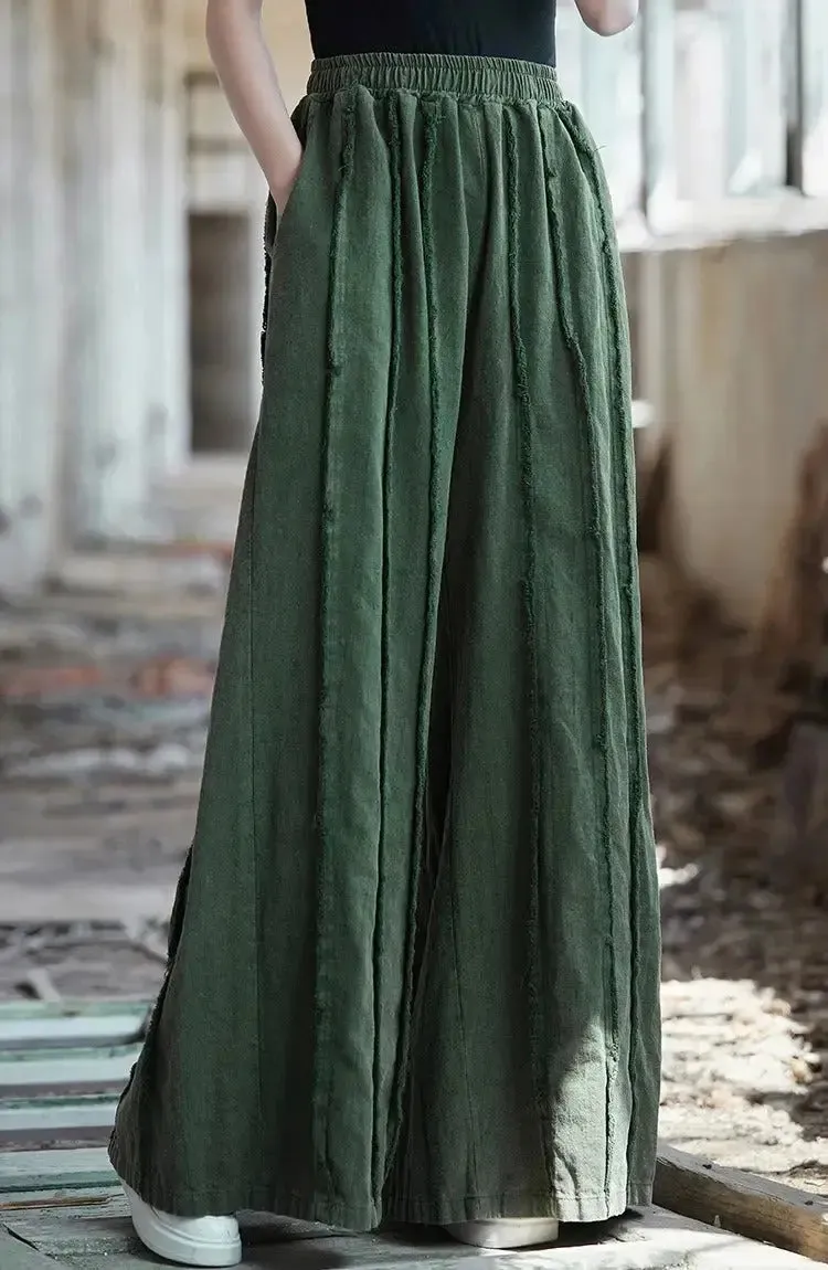 Women's Linen Pants Culottes with Retro Wide Leg Style
